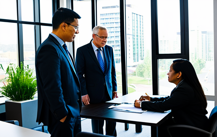 A diverse group of professional local government officials and community leaders, fully clothed in modest business attire, are engaged in a serious discussion around a conference table in a bustling, modern municipal office. On the table are blueprints, environmental reports, and digital tablets, symbolizing the complex issues of local policy implementation and resource allocation. The room has large windows showing a view of a developing suburban area. The atmosphere is one of thoughtful collaboration amidst challenging decisions, highlighting the nuanced human reality of local environmental governance. safe for work, appropriate content, perfect anatomy, correct proportions, natural pose, well-formed hands, proper finger count, natural body proportions, professional photography, high quality, family-friendly.