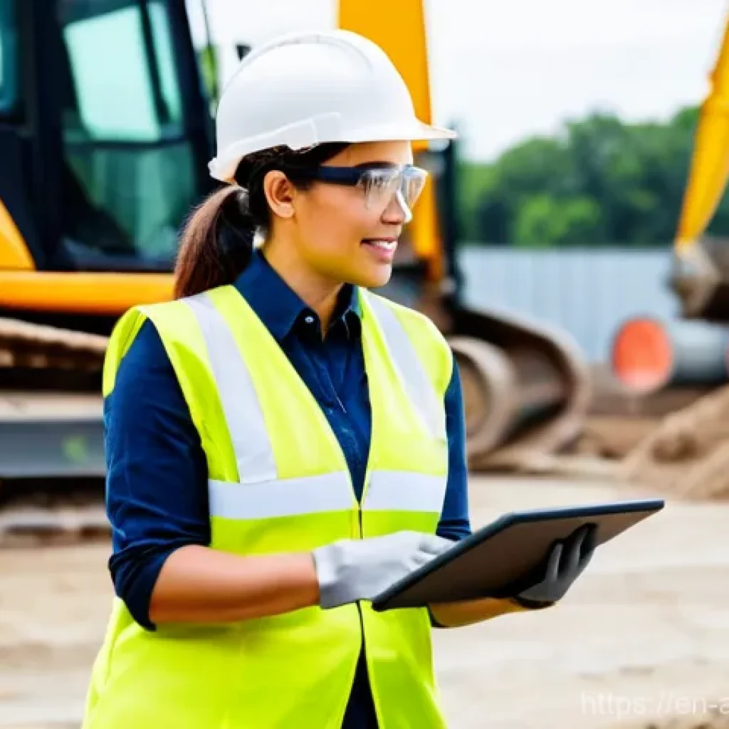 행정안전 자격증과 실무 경험의 연결고리 - **Prompt:** A diverse female safety officer in her late 30s, wearing a clean, high-visibility safety...