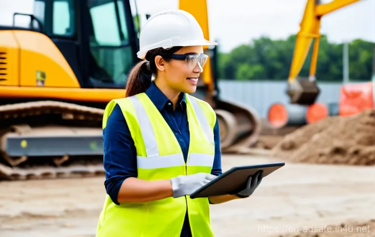 행정안전 자격증과 실무 경험의 연결고리 - **Prompt:** A diverse female safety officer in her late 30s, wearing a clean, high-visibility safety...