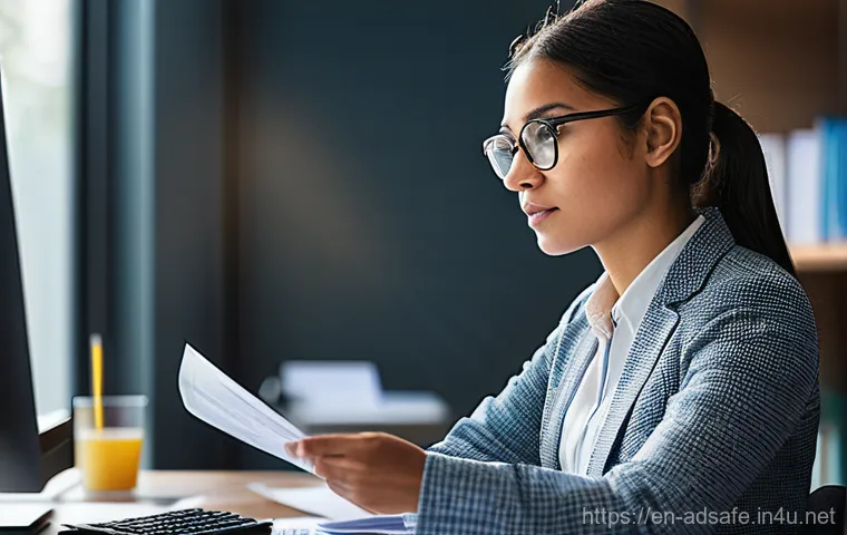 행정안전 자격증 보유자의 성장 스토리 - **Prompt:** A young, determined professional woman, Amelia, in smart business-casual attire, is acti...