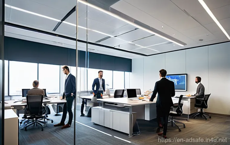 행정안전 공무원과 민간 기업의 차이점 - **Prompt 1: Stability vs. Dynamism in the Workplace**
A split image, depicting two contrasting p...