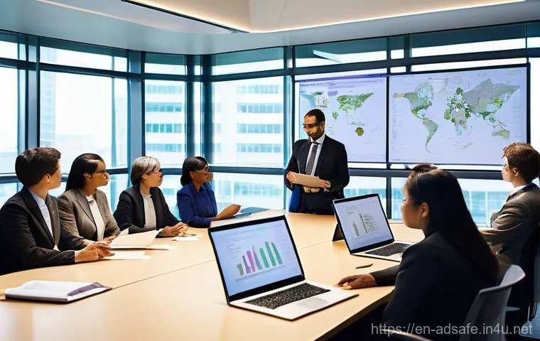 행정안전 전문가의 하루 루틴 - **Prompt:** A diverse group of public administration professionals, dressed in smart business casual...