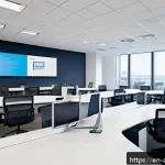 행정안전 실무 효율성을 높이는 방법 - A modern government office environment showcasing diverse employees collaborating seamlessly via clo...