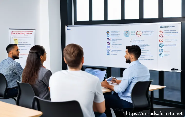 행정안전 자격 취득 후기 모음 - A professional office setting showing a diverse group of adults engaged in a study session for an ad...